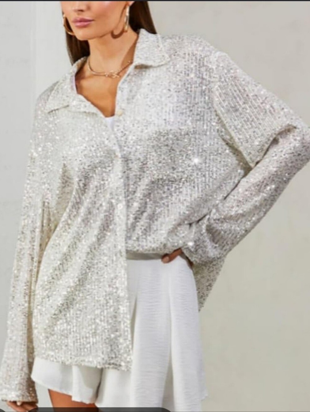 POL Silver Sequined Shirt Soze Large
